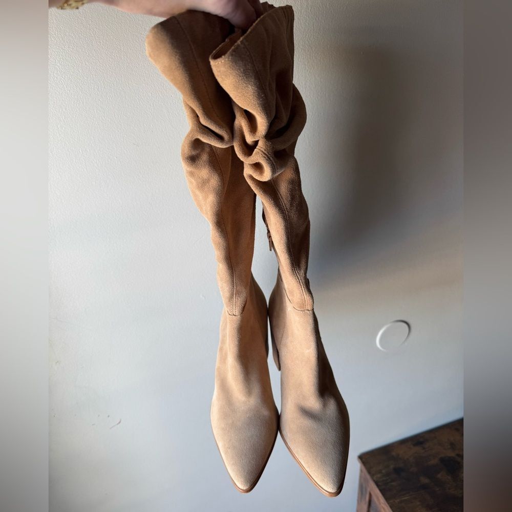 Steve Madden Haimi Tan Suede Slouchy Pointed Toe Boots - Picture 3 of 6